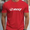 Herren Casual Rundhals T-Shirt 100% Strickstoff Leichter Stretch Normale Passform REEF Alphabet Muster Mode Trendiges T-Shirt Top