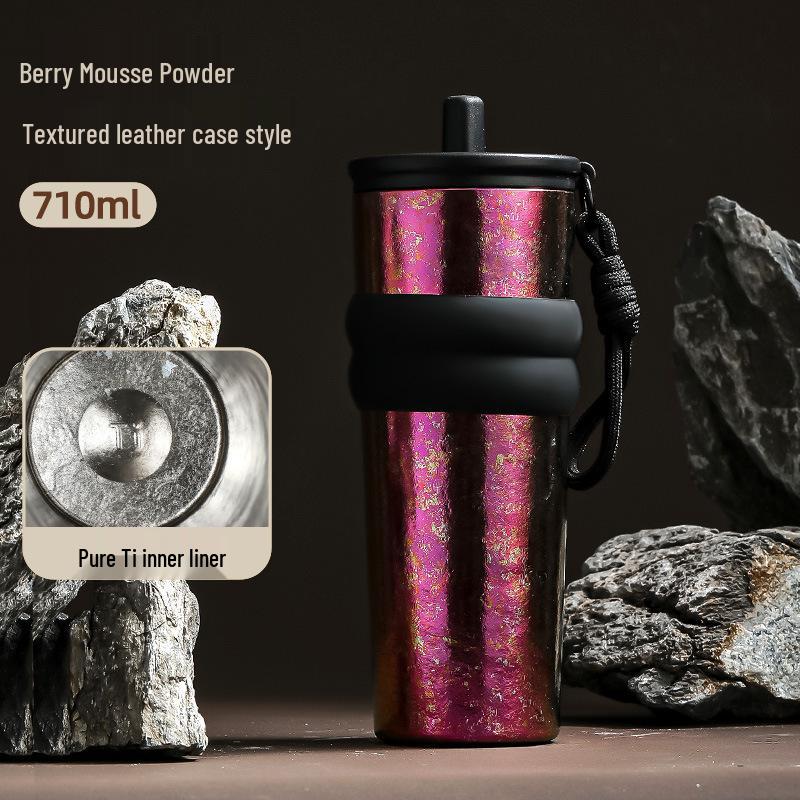 New Summer Colorful Titanium Thermos Straw Cup – Large Capacity, Double-Layer, Light Luxury Design. 710ml