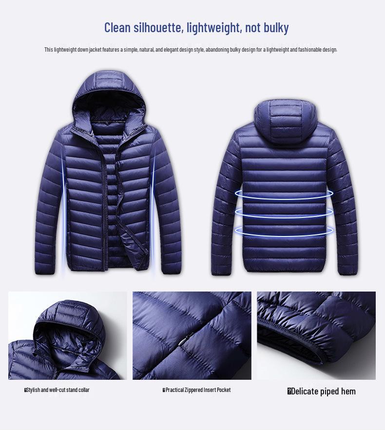 2024 Men's Lightweight White Duck Down Hooded Jacket - Short, Warm, Long Sleeve Outerwear