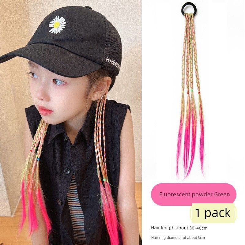 

New Arrival Sweet Cool Boxing Braid Kids Wig Hair Ring Girl Princess High Ponytail Heart Braid Hair Rope Braid Hair Accessories Kids fluorescent powder green wig braid 1 pack