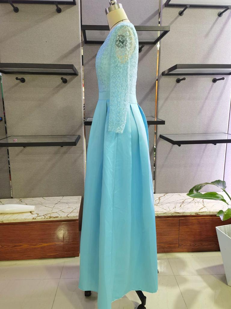 2024 European-American Deep V-Neck Lace Evening Gown with Sequined Train