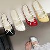 Fashion Sweet Bow Round Toe Women Sandals Narrow Band Non-slip Flat Sandals Summer Fashion Comfortable Patent Leather Mary Jane Shoes