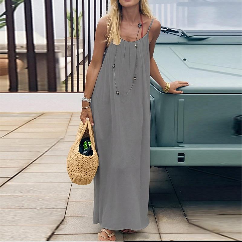 Casual Effen Losse Jurk Voor Dames Sexy Mouwloos Spaghetti Bandjes Rugloos Vetersluiting Avondjurk Femme Vakantie Strandfeest Kleding Nieuw
