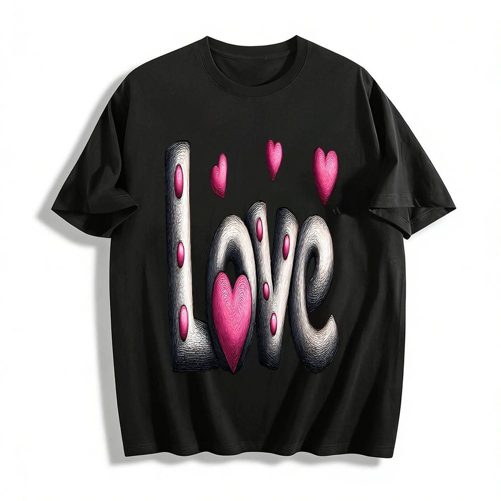 

Love Heart Print Casual Versatile Couple Crewneck Long Sleeve T-Shirt Pure cotton T-shirt XXS