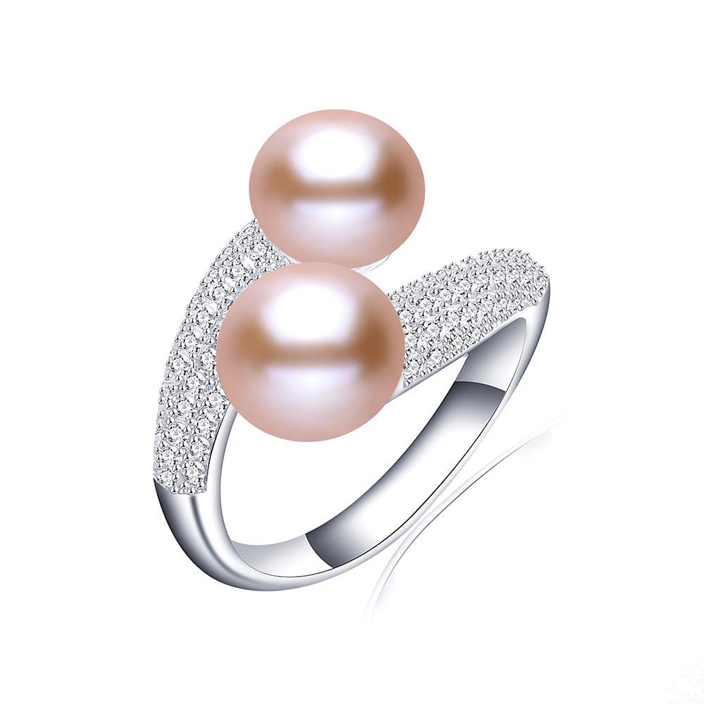 New Double Pearl Adjustable Natural Freshwater Pearl Original 925 Silver Zircon Women's Ring Fine Bridal Jewelry