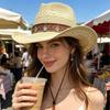 Wide Brim Sunscreen Straw Hat Ethnic Style Jazz Hat Fashion Sun Hat  Men