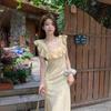 Korean Gentle Wind Floral Dress Women's Clothing 2026 Summer New Temperament Thin Square Neck Ruffle Edge Long Skirt