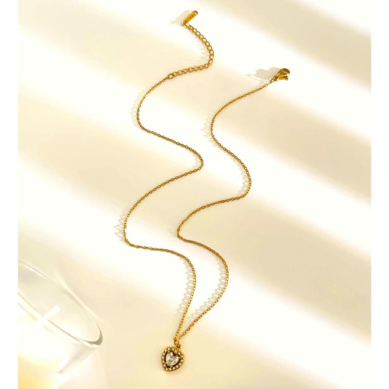 Versatile Geometric Charm Necklace With Sparkling Rhinestones Stainless Steel Clavicle Chain Adjustable Jewelry