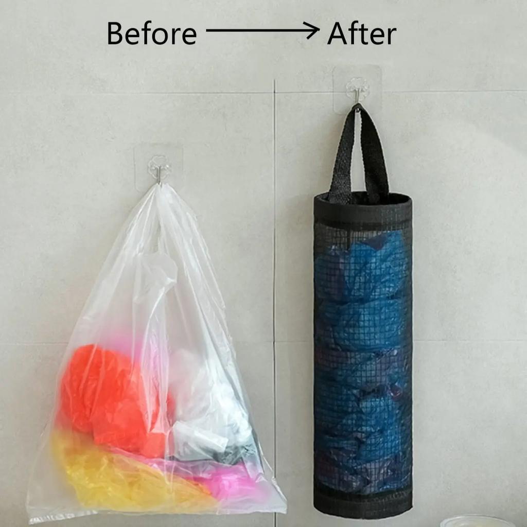 1/3/5pcs- Hanging Garbage Bag Storage BagPlastic Bag Holder Mesh Hanging StorageDispensers Foldable Washable Hanging Garbage Bag