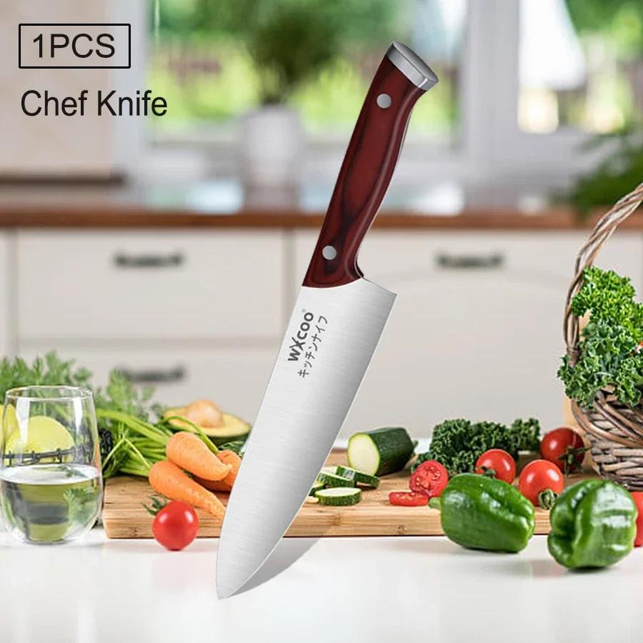 WXCOO 1-3pcs Professional Chef Knife Multi-Purpose Kitchen for Meat Fish Fruits Ultra Sharp Blade Stainless Steel Wooden Handle