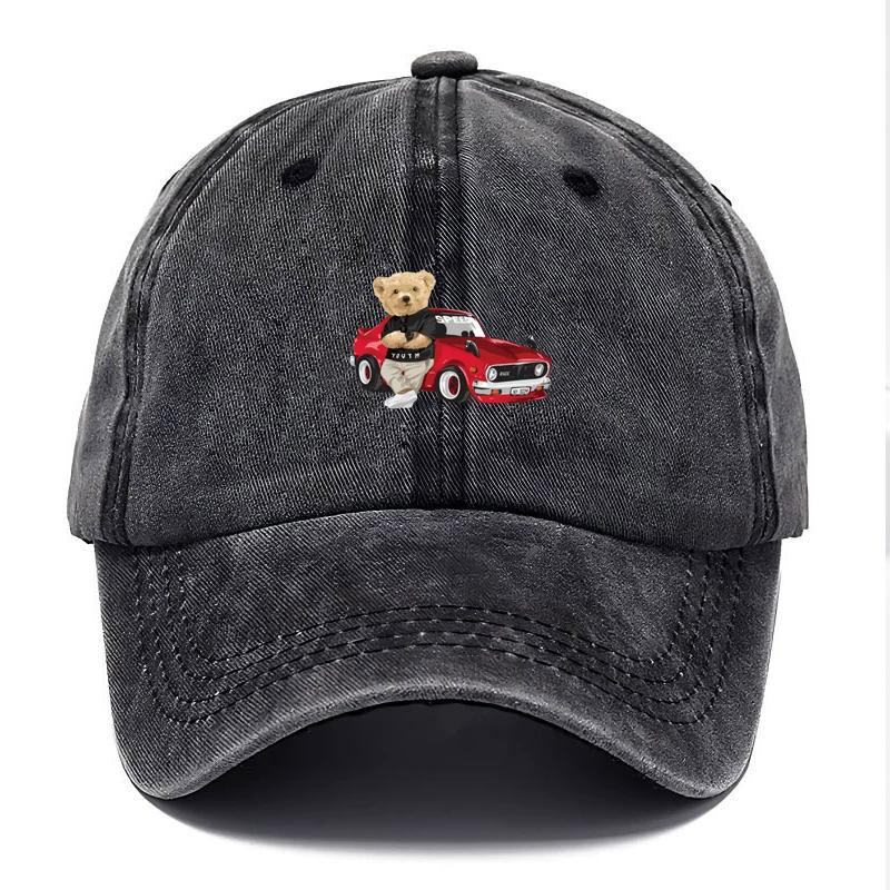 Fashionable Trendy Pattern Bear Teddy Men Cap Baseball Cotton Washed Vintage Customize Hats Dad Cap Adjustable Casual Daily Driving Hat