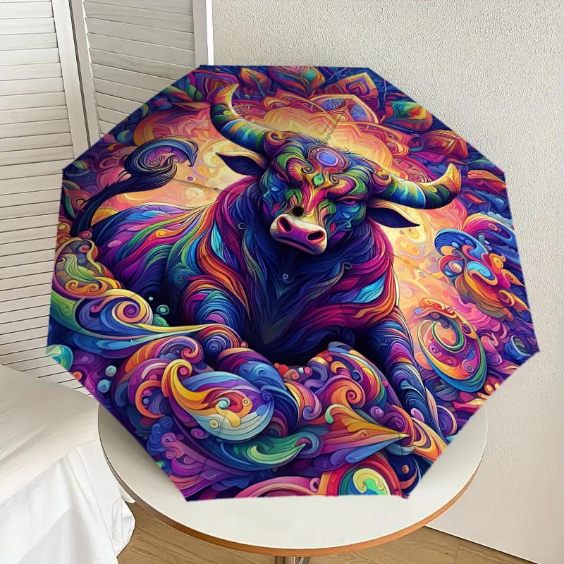 1pc Colorful Bull Mandala Automatic Open/Close Umbrella, Folding Compact Umbrella with Lightweight Design for Women/Men Yy251011038