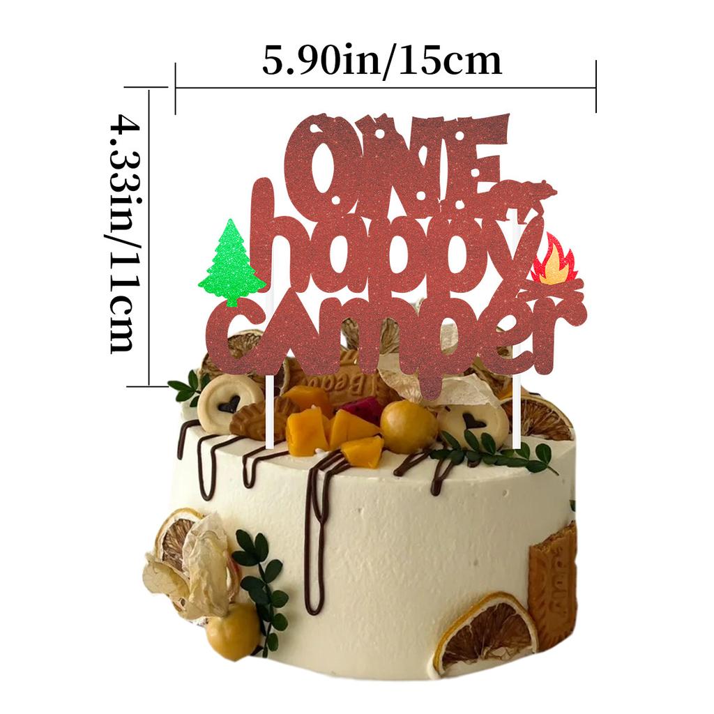 One Happy Camper Outdoor Camping Birthday Decoration Cake Plug Sign Customization