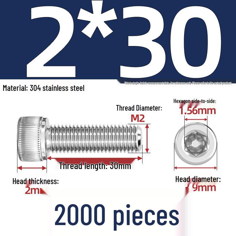 304 Stainless Steel Hex Socket Head Cap Screws, M2-M10, Extended Length