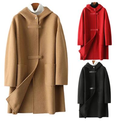 Women Winter Coat Long Sleeves Single-breasted Hooded Solid Color Pockets Keep Warm