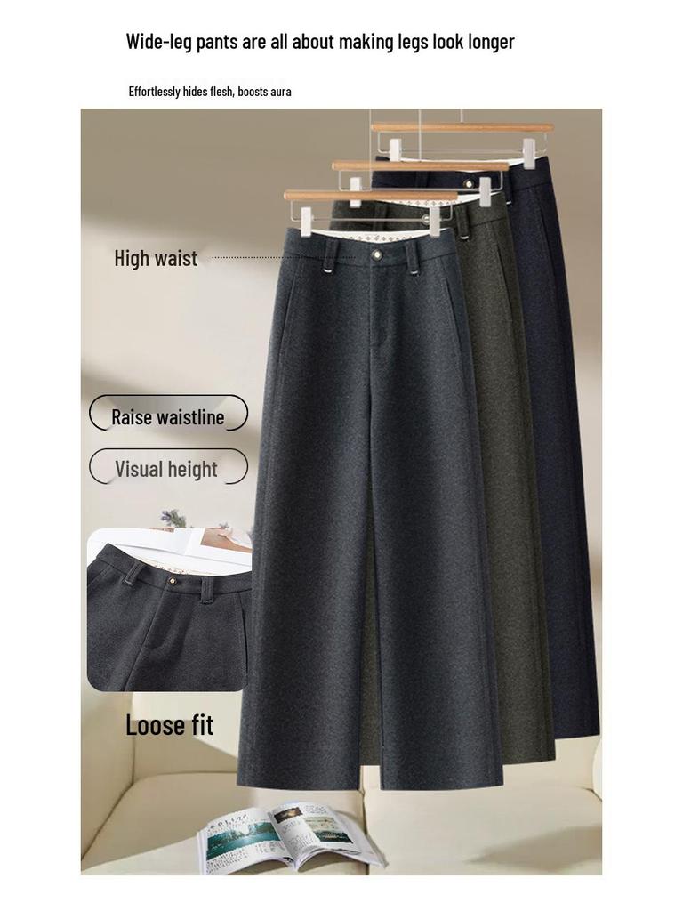 2025 Autumn/Winter Women's Slimming Stylish Wool Wide-Leg Cropped Pants