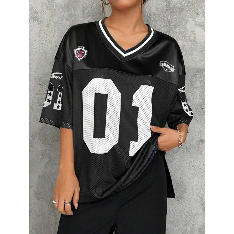 

Женская футболка Los Angeles Coolane Summer Drop Shoulder Oversize Football Jersey Tee с принтом букв для пары в одном стиле S