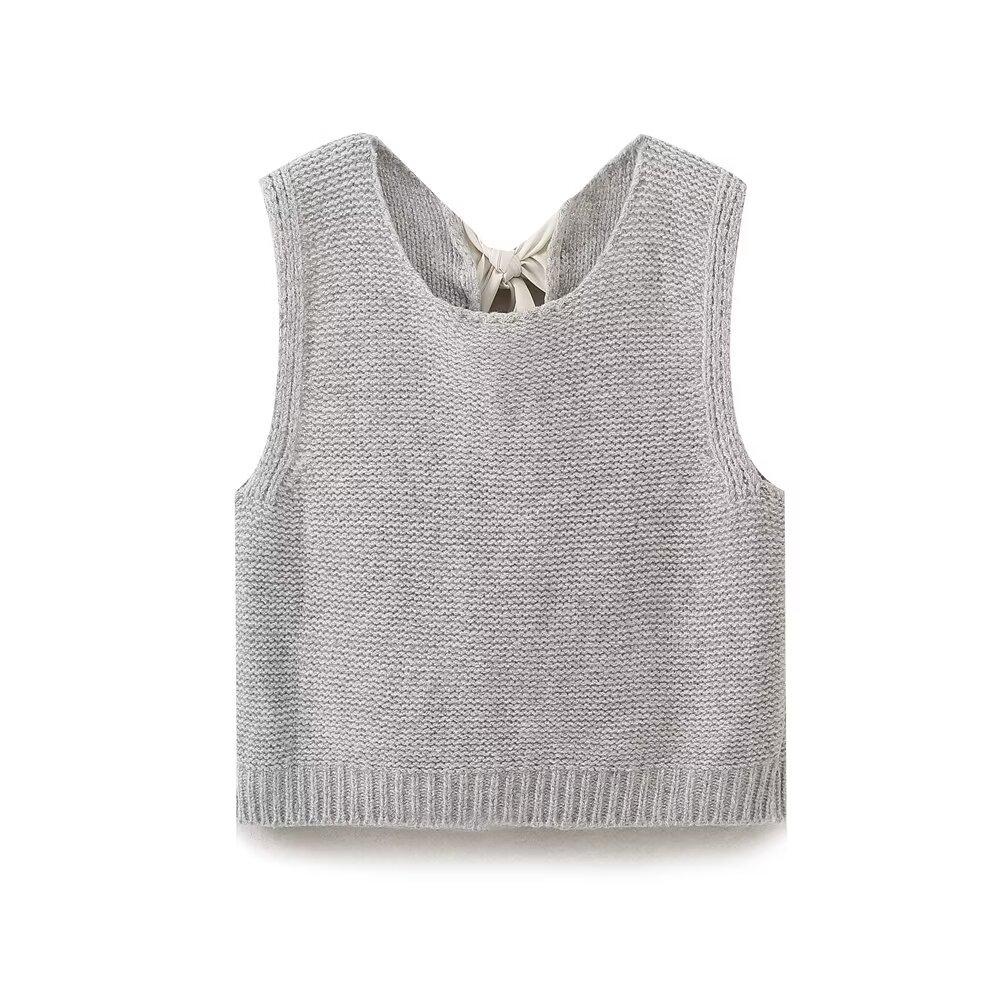 Autumn 2025 Sleeveless Knitted Vest with French-Inspired Bow Detail