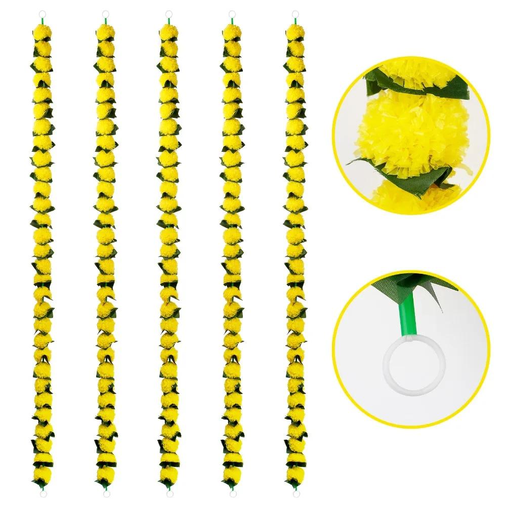 Long Strands Artificial Marigold Garland 1.5m Marigold Flowers Home Decor Pooja Wedding Events Decor Festival Ornament