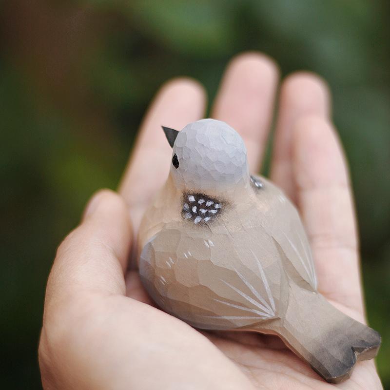 Little Bird Wood Carving Bird Pearl Neck Turtledove Wild Dove Handmade Wooden Ornaments Home Decor Table Decoration Accessories