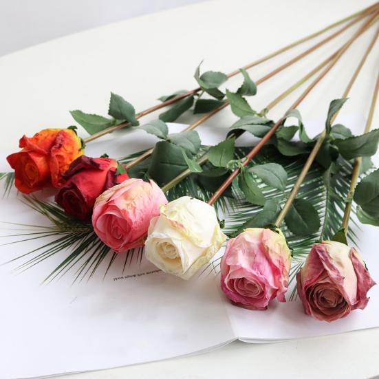 Simulation Flower Vibrant Color Thicker Petals Non-Withering Realistic Looking Bent Freely Decorative Fine Texture Single Branch Artificial Rose