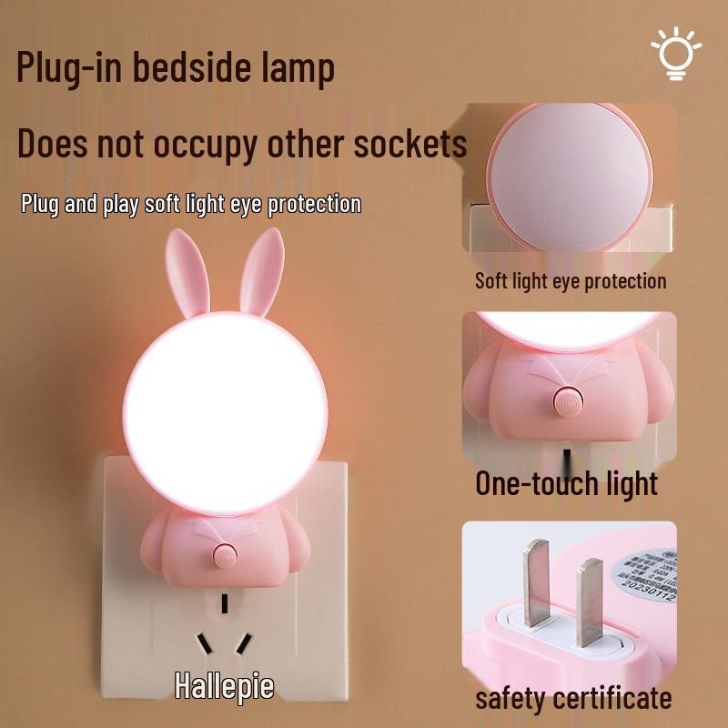 Kaninchen Nachtlicht zum Einstecken für Babys & Kinder - Weiche warme Nachttischlampe mit Knopfsteuerung