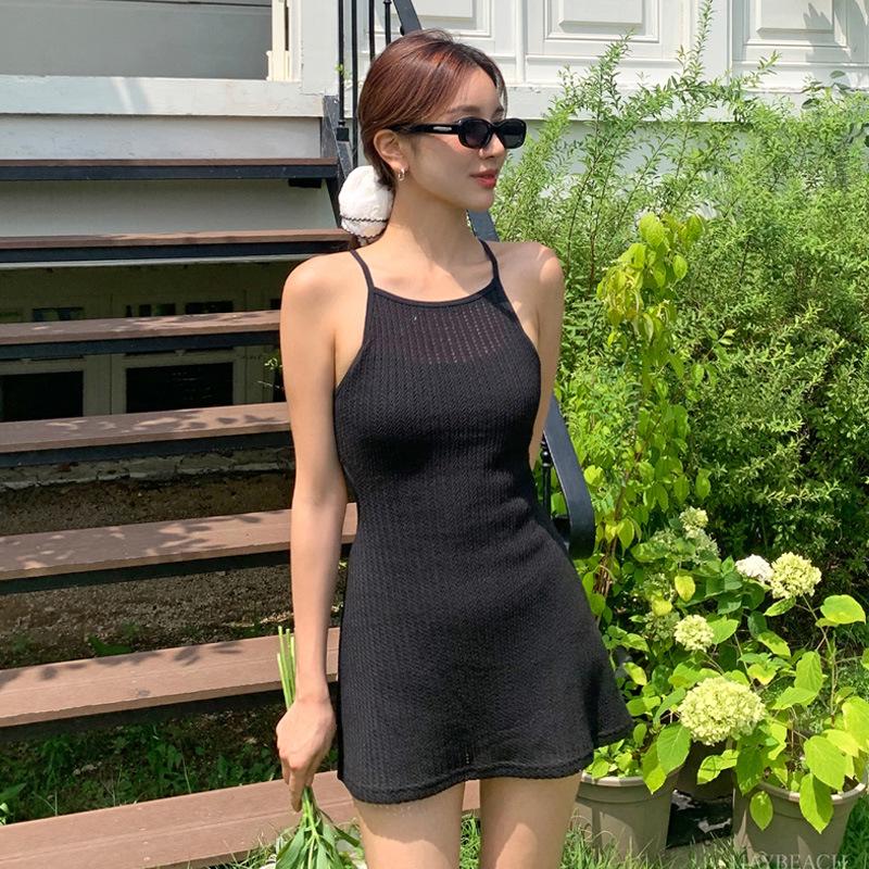 

Вдохновленное корейским стилем сладкое вязаное платье-купальник с открытой спиной и завязками для женщин Medium чёрный