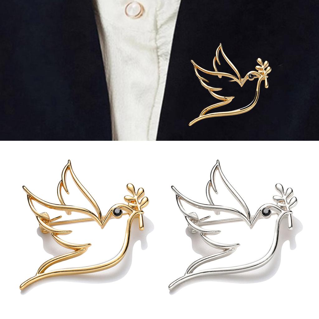 Dutý vyřezávaný pin holubice míru a olivové ratolesti ve vintage stylu, slitina, vintage slitina, pin holubice, doplněk k formálnímu oblečení