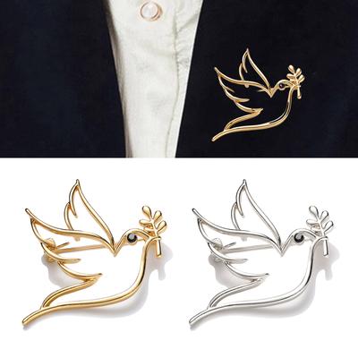 Hollow Carved Peace Dove And Olive Branch Pin Vintage Style Alloy Vintage Alloy Dove Pin Accessory For Formal Outfits