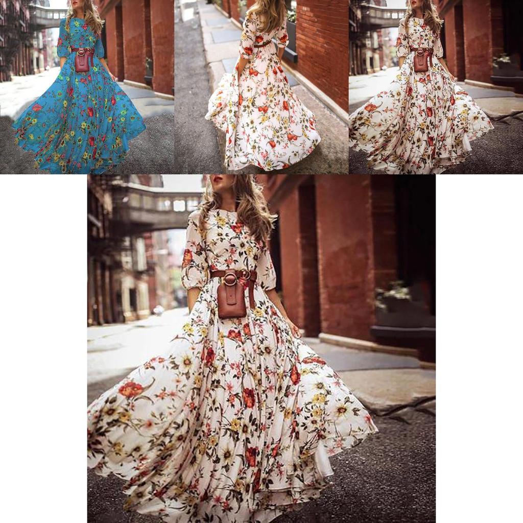 Women Sexy Long Sleeve Sundress Floral Printed Maxi Dress For Elegant Evening Events