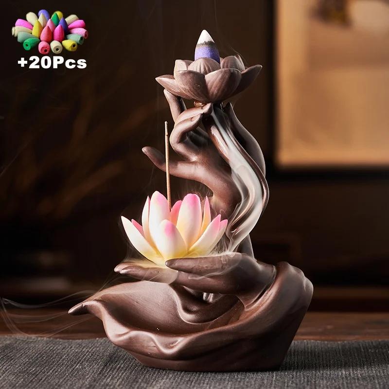 

Лотос Фиолетовый Глина Ручная работа Будда Рука Обратный поток Курильница Дзен Домашний Офис Украшение Лотос Палочка Ладана Держатель Домашний Декор