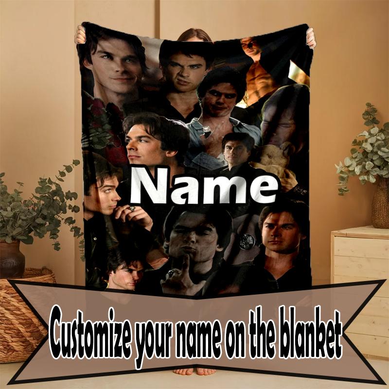 Coperta Personalizzata con Nome Damon Salvatore, Decorazione per la Casa, Camera da Letto, Divano, Campeggio, Divano, Regali per Compleanno Natale
