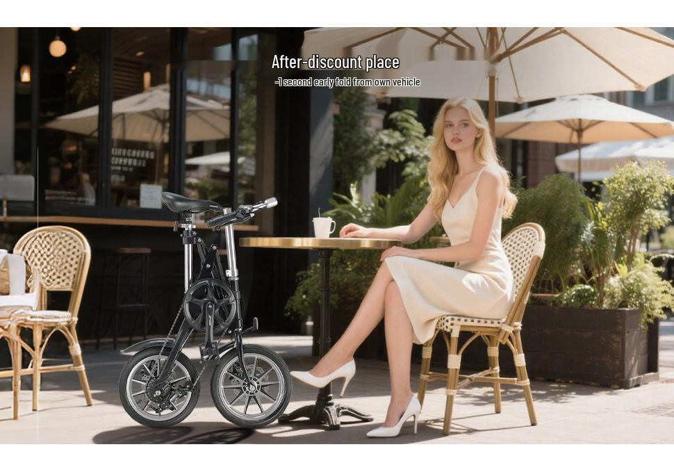 Compact Folding 14-Inch Bicycle for Adults - Unisex, Variable Speed