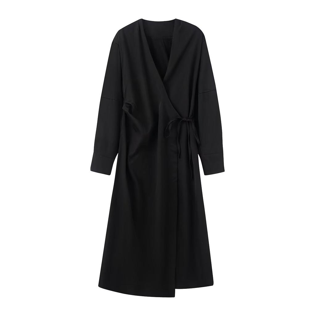 European, American autumn and winter new women's clothing temperament waist foreign style with belt long dress women