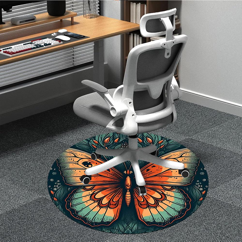 1PC Butterfly Nature Office Round Area Rug, Mat Suitable For Office, Under Office Chairs Bedroom Living Room Home Decor, Room Deco