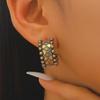 Retro Ethnic Style C Shaped Elliptical Carved Antique Earrings For Women