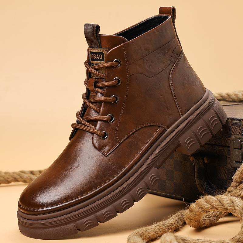 Men Winter Sports Boots Outdoor Male Motocross Leisure Walk Walking Shoes Plush Snow Treking Botas Classic Leather Basic High Top
