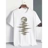 Minimalist Moon Reflection Graphic Print Cotton T-Shirt Breathable Short Sleeve Tee for Daily Wear