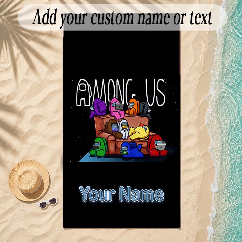 Beach TowelAmong Us Custom Name Text Personalized Soft Towel for Beach Pool Indoor Home Decor Gift