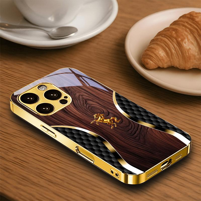 Luxurious and Noble Steed Electroplated Golden Phone Case For iPhone 17 16 15 14 13 12 11 Pro Max Plus 16E 17Air 7 8 Back Cover