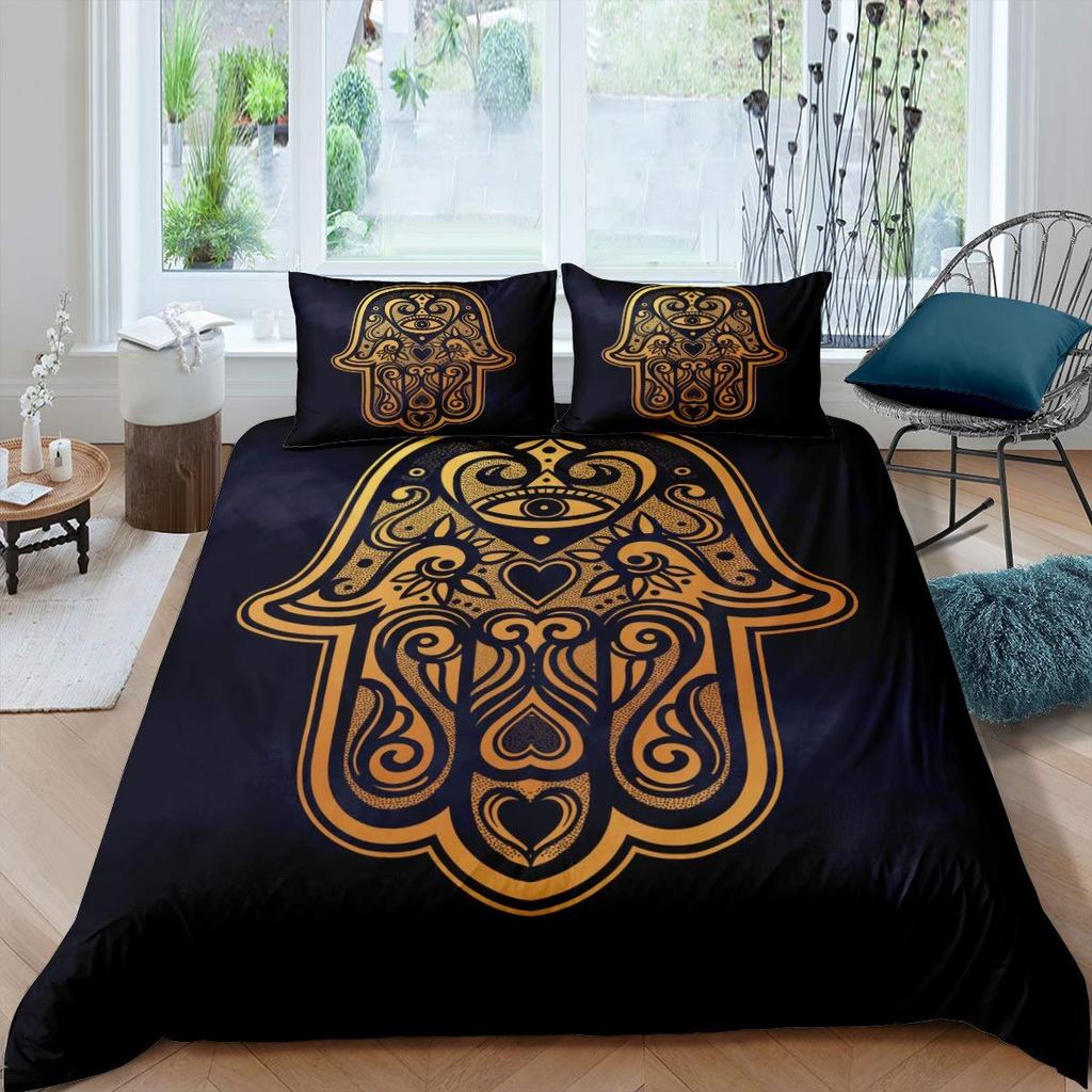 Indian Hand Hamsa Duvet Cover Polyester Galaxy Bedding Set Boho Chic Style Comforter Cover For Teen Adult Double Queen King Size