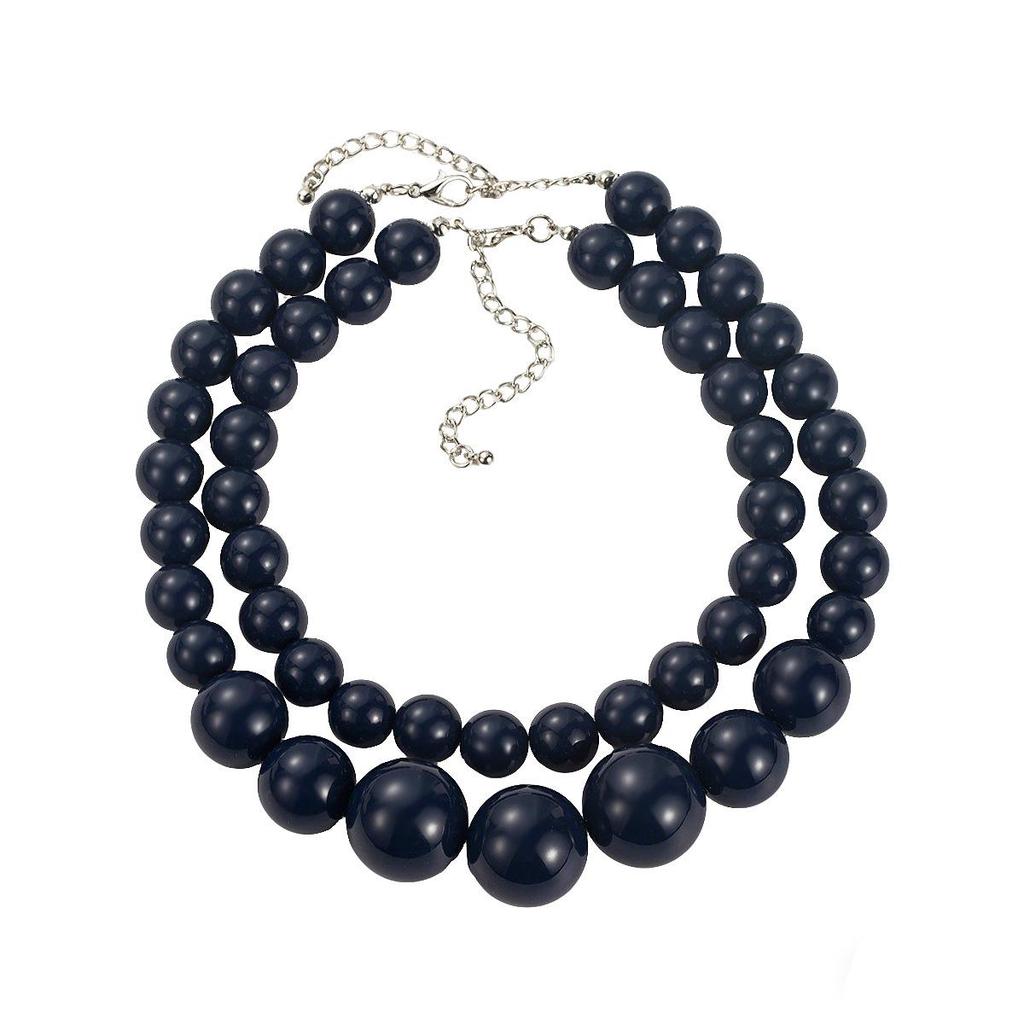Retro Double Layer Resin Beaded Necklace - Exaggerated Layered Handmade Collarbone Chain