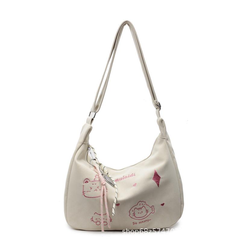 2025 New Korean Version of Casual Niche Design Tote Bag, Student Class Commute Fashion Soft Leather Shoulder Messenger Bag