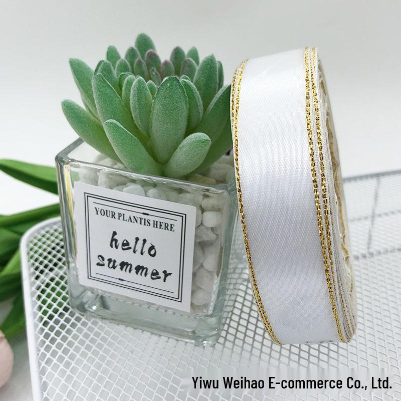 2.5cm Satin Ribbon with Double Gold Edge for Bouquets and Gift Boxes