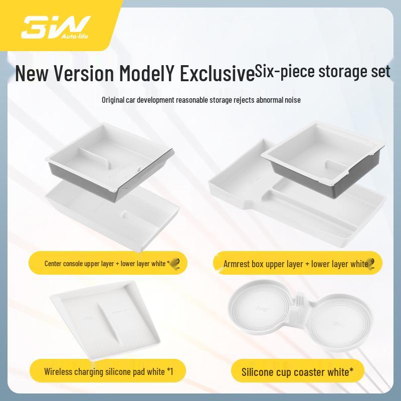 3W Silicone Pad for Tesla Model 3/Y Center Console Armrest, Dual Layer Storage Box