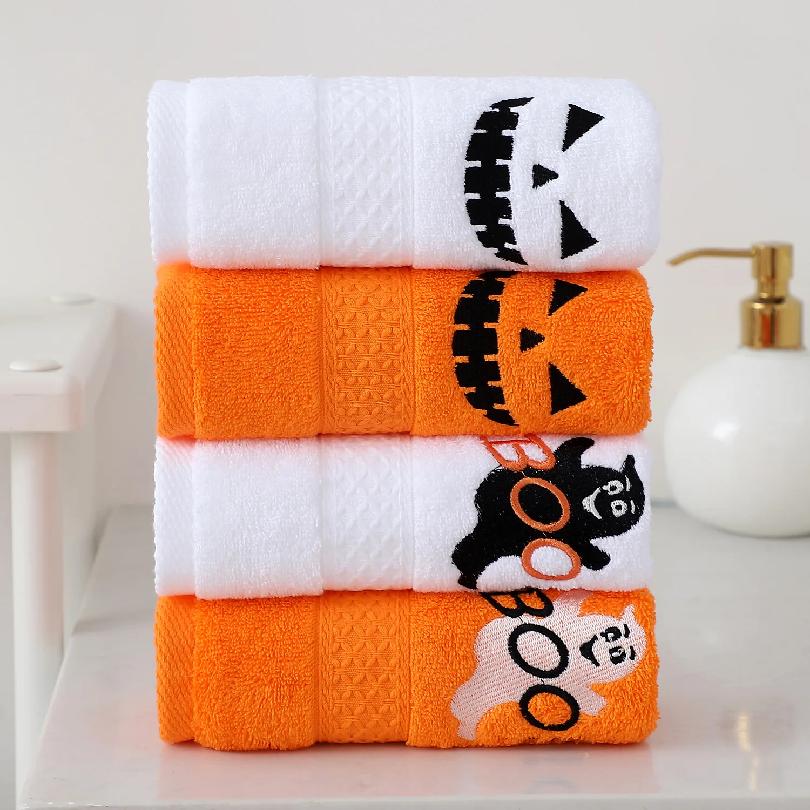 3Packs Halloween Holiday Embroidered Cotton Towels Set Soft Comfortable Towels for Home Bathroom Traveling Bathing