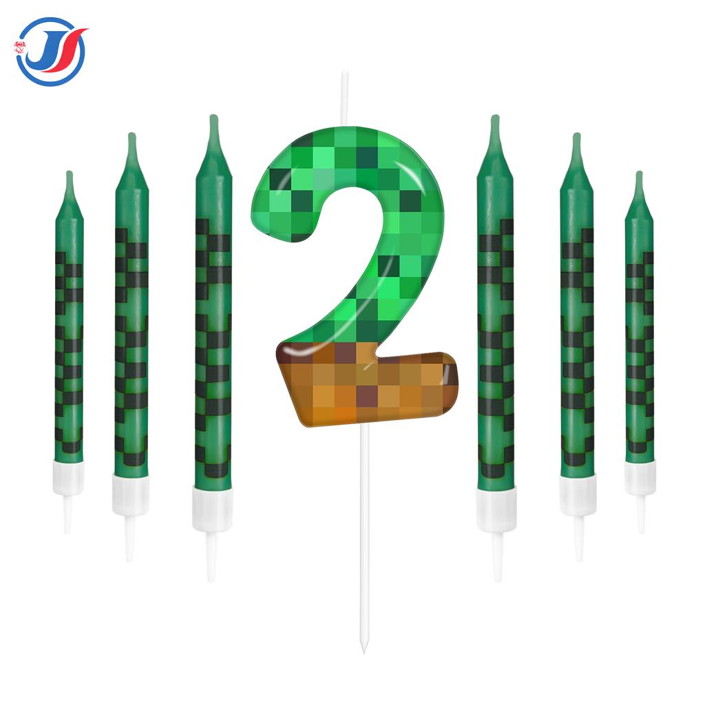 7 Peças Topper de Velas de Aniversário de Bolo de Mineiro de Pixel para Festa com Tema de Pixel, Festa de Aniversário, Suprimentos para Festa de Videogame para Meninos Meninas
