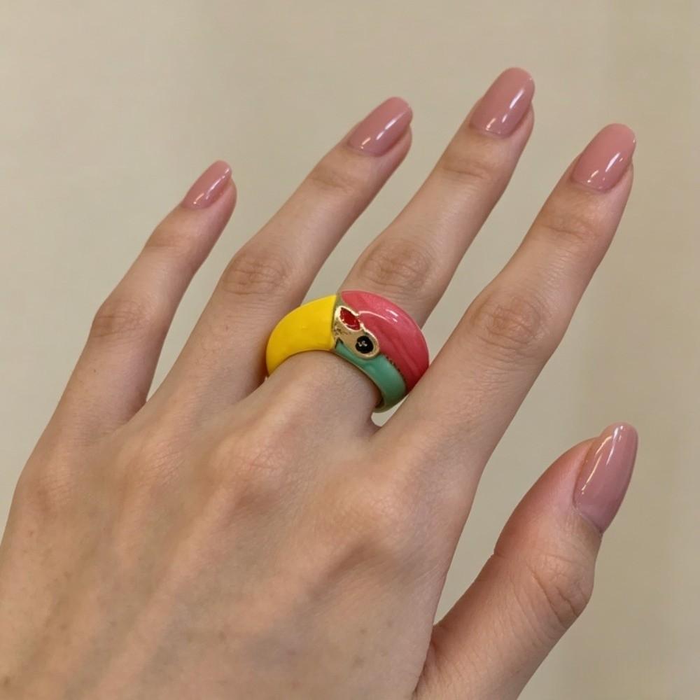 Exaggerated Design Enamel Parrot Ring Metal Material Adjustable Ring Party Gifts