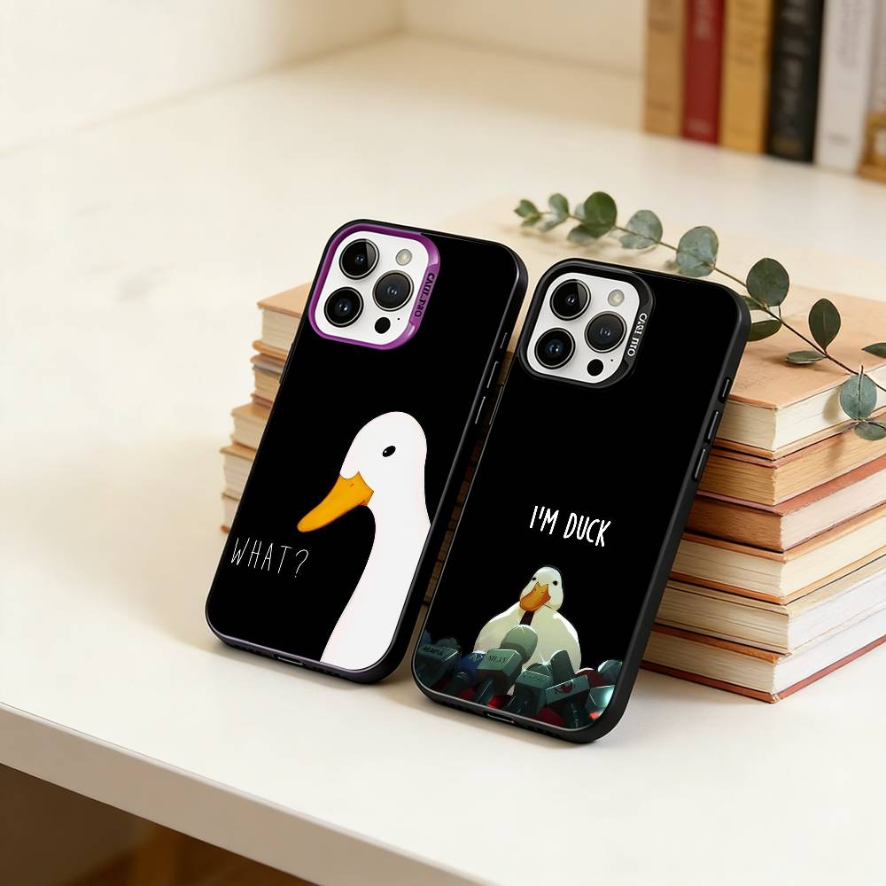 Little Cute Duck Phone Case For iPhone 17,16,15,14,13,12,11 Plus,Pro Max,XS,Colored Silver Plated Inside Cover