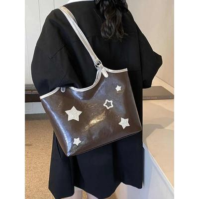 Vintage Large Capacity Shopping Handbags Women Autumn Winter Commuter Shoulder Bag Chic Star Pattern Lady Tote Bag